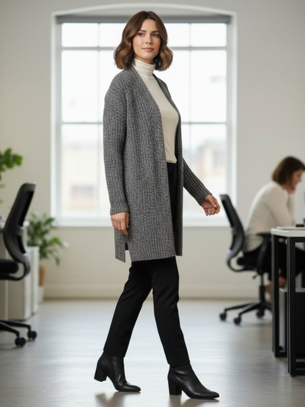 Gap Alpaca Blend Long Open Front Cardigan Sweater Gray Marled, Medium